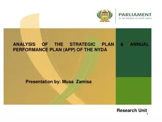 ANALYSIS OF THE STRATEGIC PLAN &amp; ANNUAL PERFORMANCE PLAN (APP) OF THE NYDA