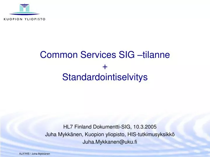 common services sig tilanne standardointiselvitys
