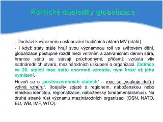 politick d sledky globalizace