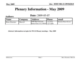 Plenary Information - May 2009