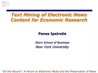 Text Mining of Electronic News Content for Economic Research