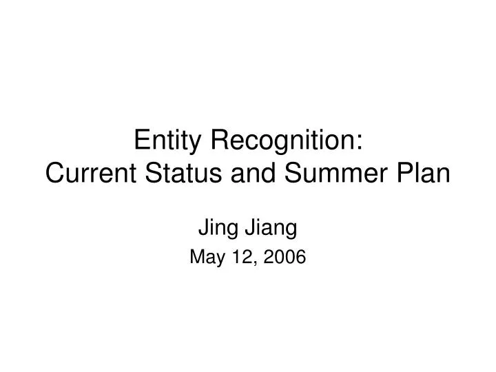 entity recognition current status and summer plan