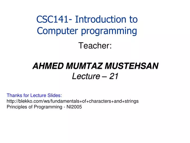 csc141 introduction to computer programming