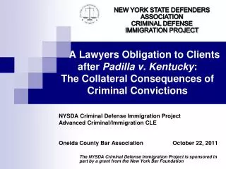 NYSDA Criminal Defense Immigration Project Advanced Criminal/Immigration CLE