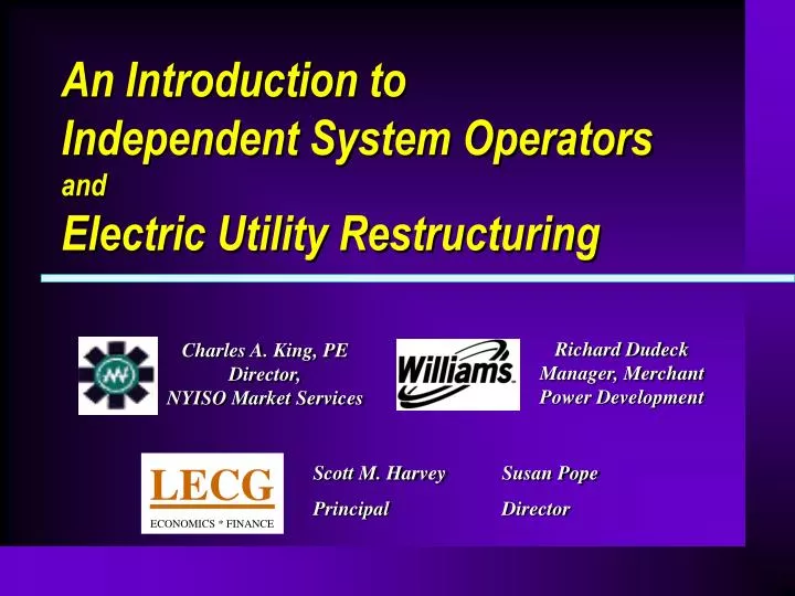an introduction to independent system operators and electric utility restructuring
