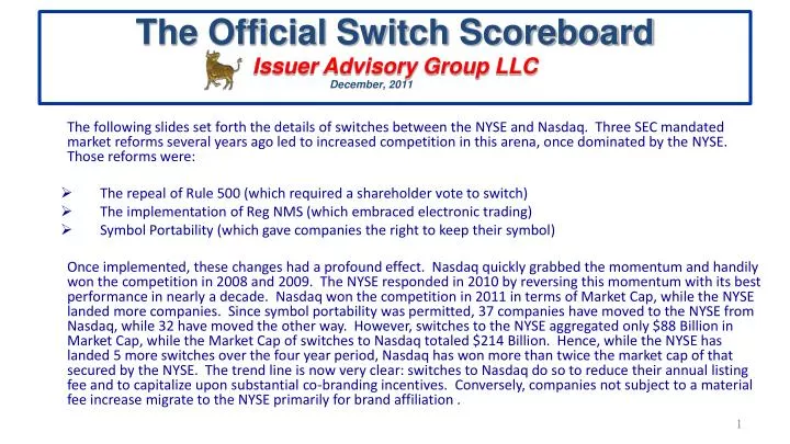 the official switch scoreboard issuer advisory group llc