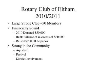 Rotary Club of Eltham 2010/2011