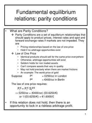 fundamental equilibrium relations parity conditions