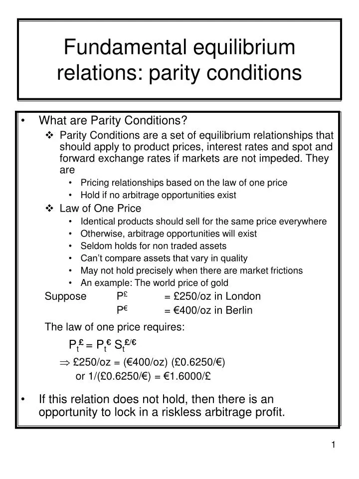 fundamental equilibrium relations parity conditions