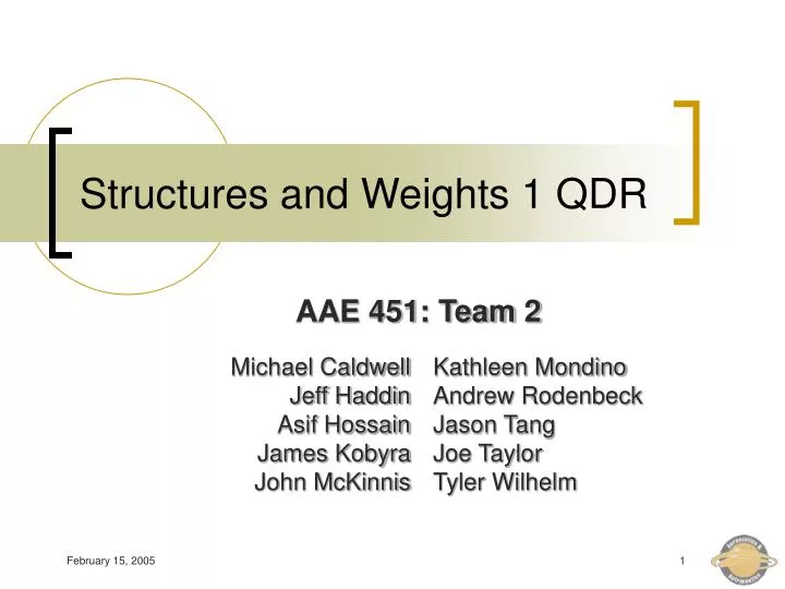 structures and weights 1 qdr