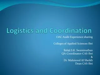 Logistics and Coordination
