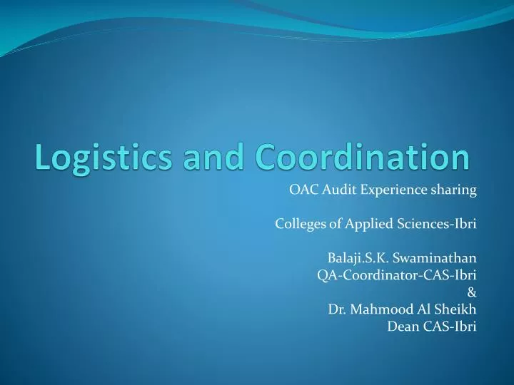 logistics and coordination