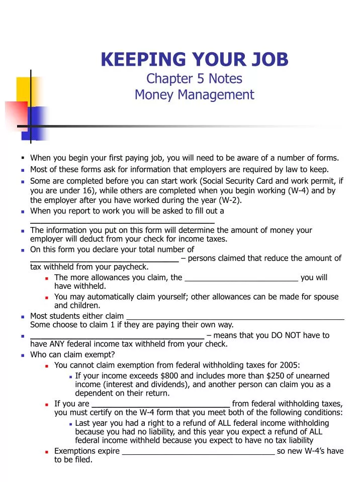 keeping your job chapter 5 notes money management