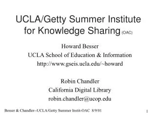 UCLA/Getty Summer Institute for Knowledge Sharing (OAC)