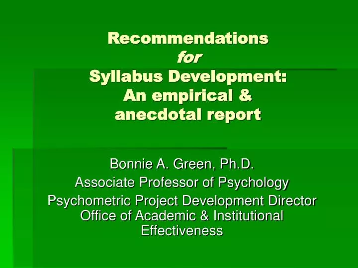 recommendations for syllabus development an empirical anecdotal report