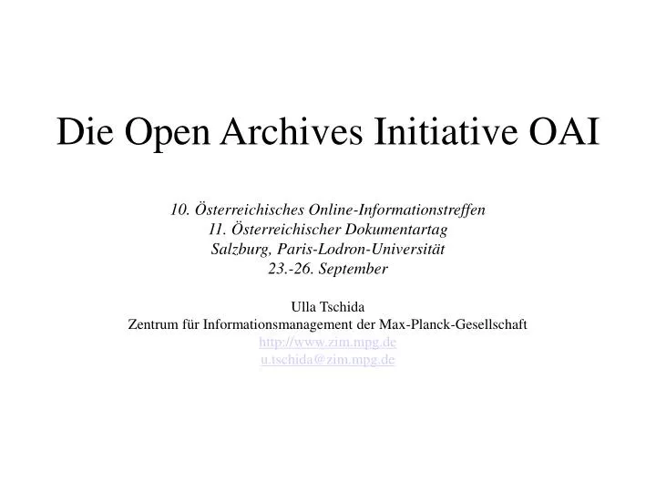 die open archives initiative oai