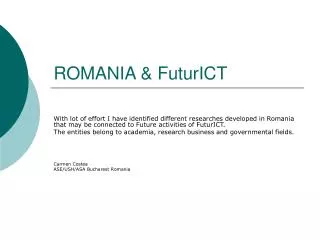 ROMANIA &amp; FuturICT