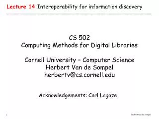 Lecture 14 Interoperability for information discovery