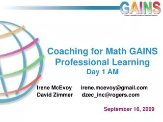 Coaching for Math GAINS Professional Learning Day 1 AM