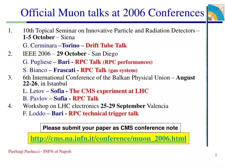 official muon talks at 2006 conferences