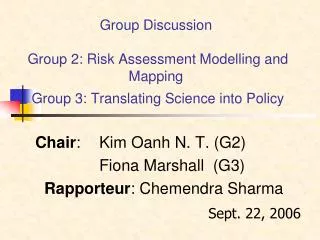 Chair : 	Kim Oanh N. T. (G2) 		Fiona Marshall (G3) Rapporteur : Chemendra Sharma