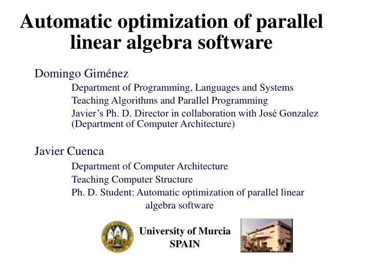 automatic optimization of parallel linear algebra software