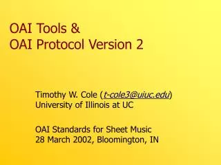 OAI Tools &amp; OAI Protocol Version 2