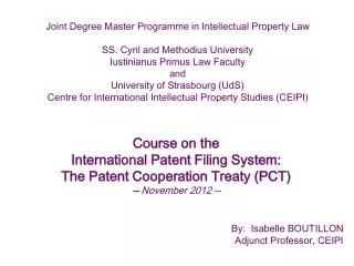 Course on the International Patent Filing System: