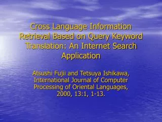 Cross Language Information Retrieval (CLIR)
