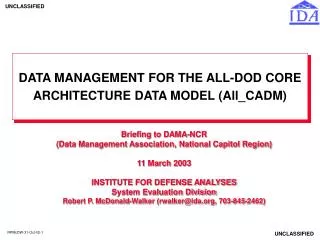 DATA MANAGEMENT FOR THE ALL-DOD CORE ARCHITECTURE DATA MODEL (All_CADM)