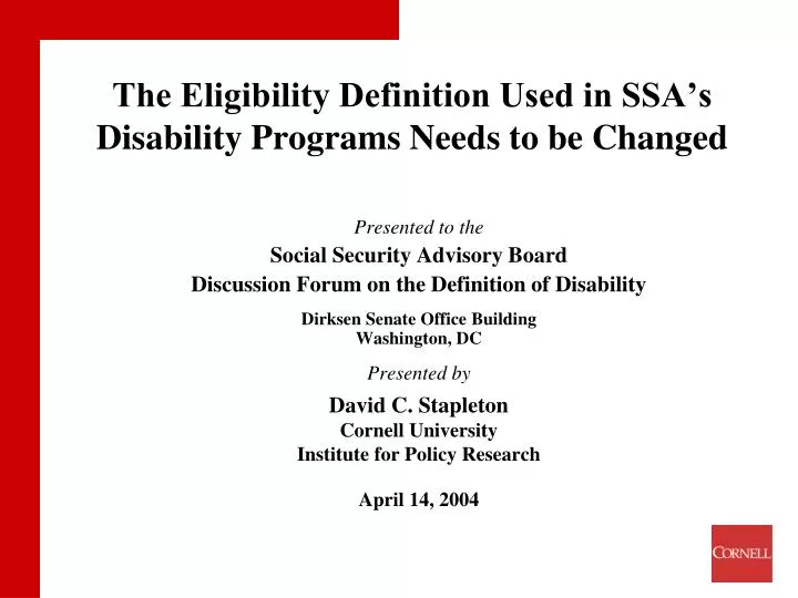 the eligibility definition used in ssa s disability programs needs to be changed