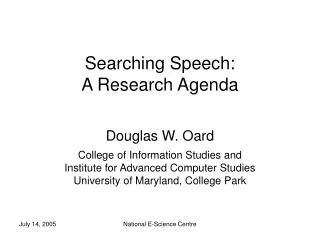 Searching Speech: A Research Agenda