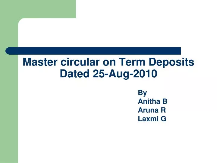 master circular on term deposits dated 25 aug 2010