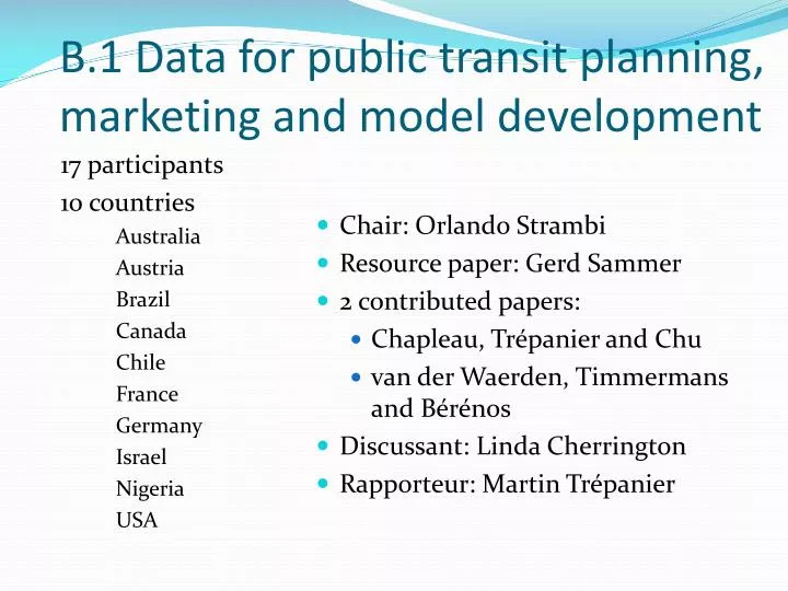 b 1 data for public transit planning marketing and model development