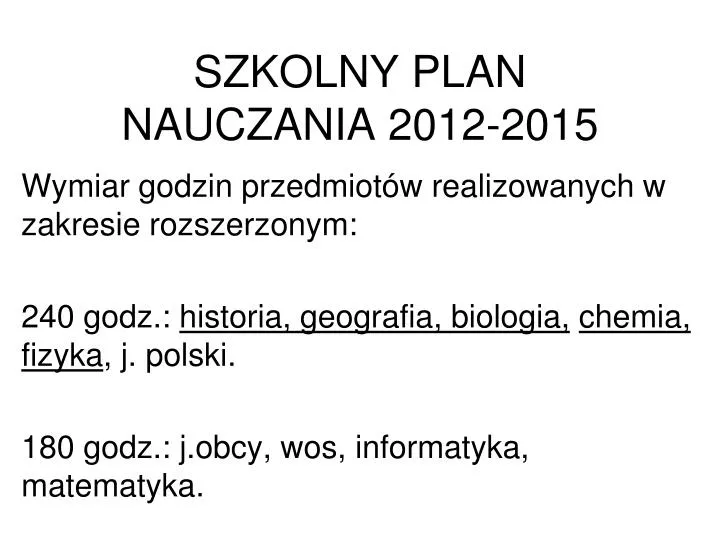 szkolny plan nauczania 2012 2015