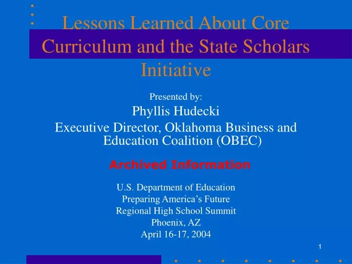 lessons learned about core curriculum and the state scholars initiative