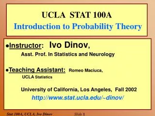 UCLA STAT 100A Introduction to Probability Theory