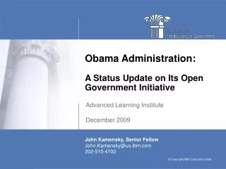 Obama Administration: A Status Update on Its Open Government Initiative