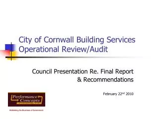 City of Cornwall Building Services Operational Review/Audit