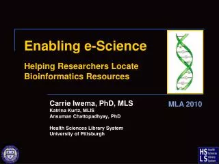 Enabling e-Science Helping Researchers Locate Bioinformatics Resources