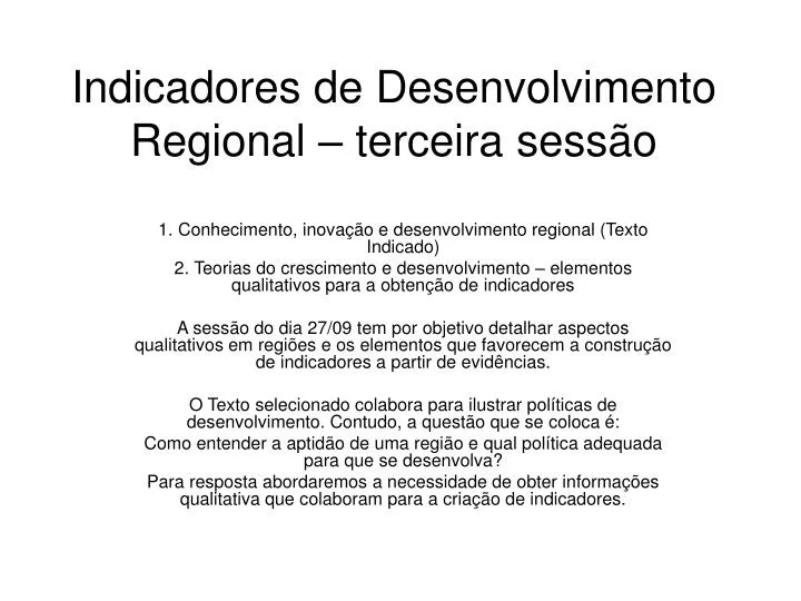 indicadores de desenvolvimento regional terceira sess o