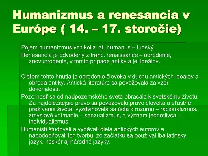 humanizmus a renesancia v eur pe 14 17 storo ie