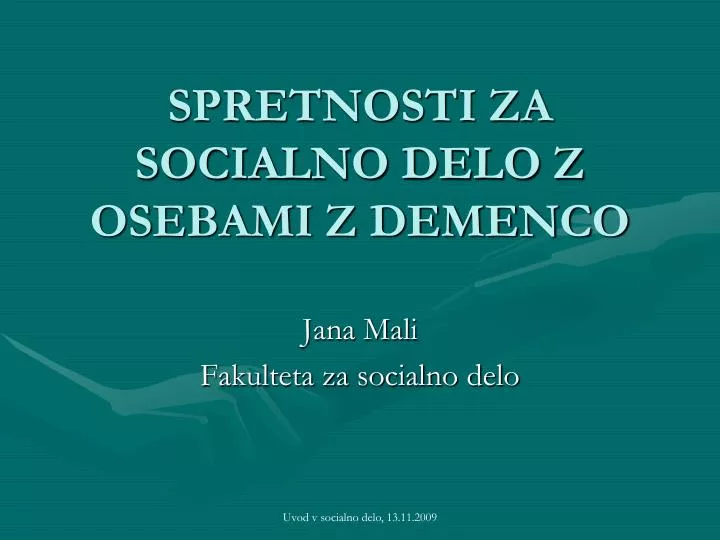 spretnosti za socialno delo z osebami z demenco