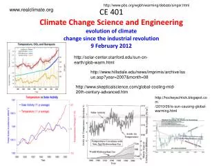 CE 401 Climate Change Science and Engineering evolution of climate