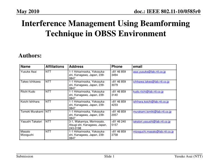 interference management using beamforming technique in obss environment