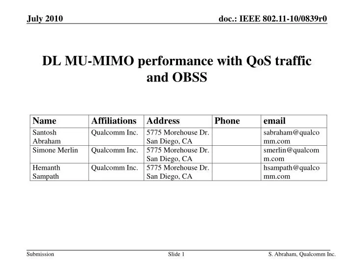 dl mu mimo performance with qos traffic and obss