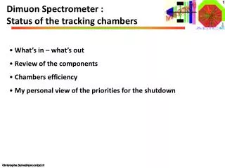 Dimuon Spectrometer : Status of the tracking chambers