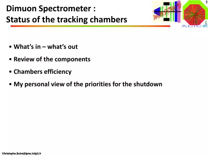 dimuon spectrometer status of the tracking chambers