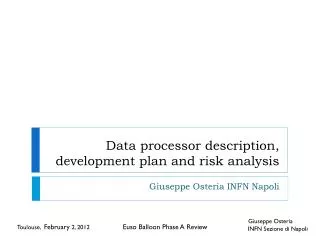 Data processor description, development plan and risk analysis