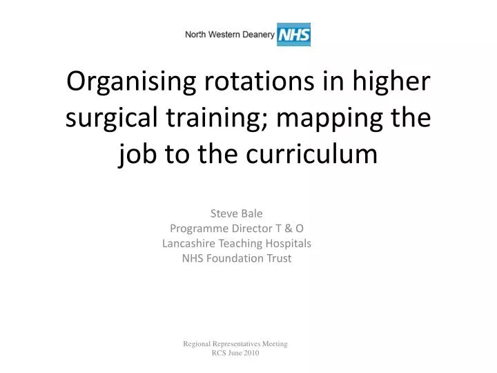 organising rotations in higher surgical training mapping the job to the curriculum